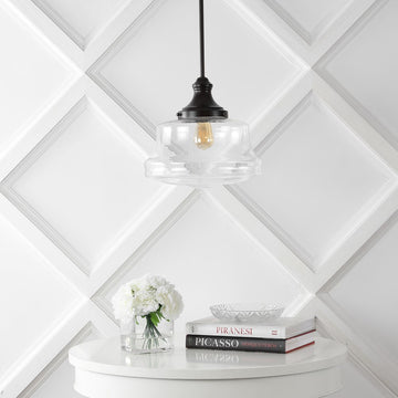 Schoolhouse 14" Bohemian Farmhouse Iron/Glass LED Pendant - JONATHAN Y